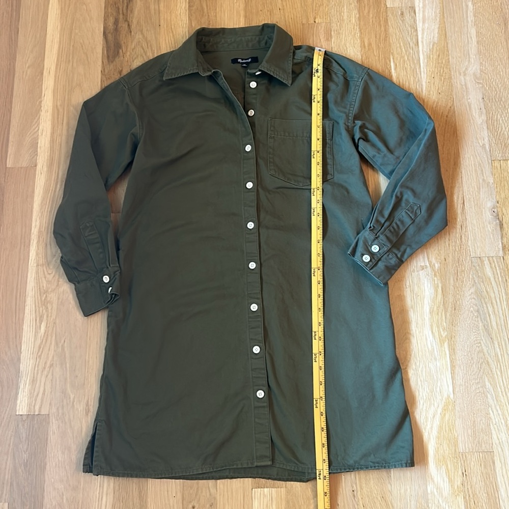 Madewell Mini Shirtdress Longsleeve Button Down with Pockets Green Women Size XS - Picture 6 of 14